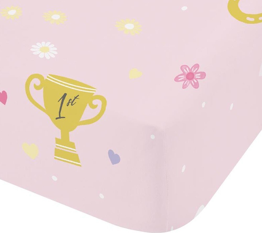 Růžové napínací dětské prostěradlo na jednolůžko 90x190 cm Happy Horses – Catherine Lansfield