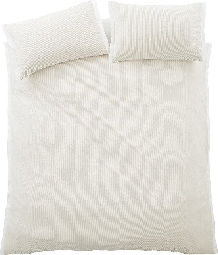 Krémové 3dílné povlečení na dvoulůžko z bavlněného perkálu 200x200 cm Seersucker Woven Stripe – Bianca