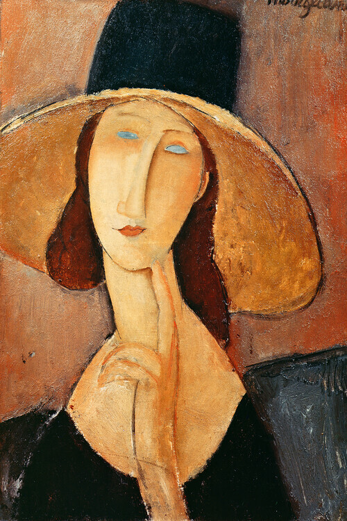 Amedeo Modigliani Plakát, Obraz - Portrait of Jeanne Hebuterne in a large hat, Amedeo Modigliani, 26.7 × 40 cm