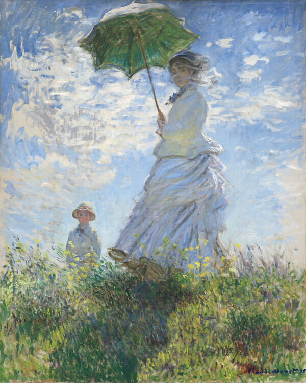 Claude Monet Plakát, Obraz - Žena se slunečníkem - Madame Monet a její syn, Claude Monet, 30 × 40 cm