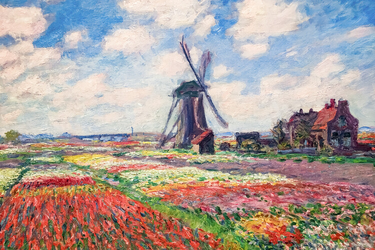 Claude Monet Plakát, Obraz - Tulip Fields with the Rijnsburg Windmill, 1886, Claude Monet, 40 × 26.7 cm