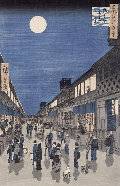 Ando or Utagawa Hiroshige Plakát, Obraz - Night time view of Saruwaka Street,, Ando or Utagawa Hiroshige, 26.7 × 40 cm