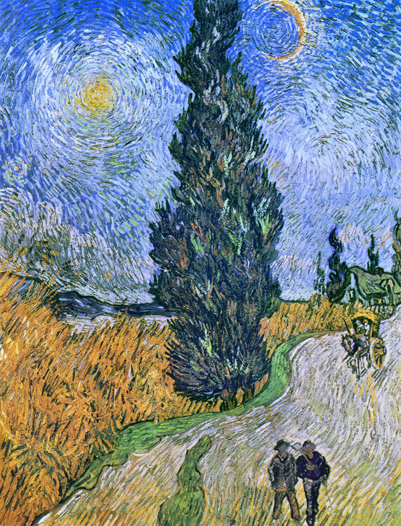 Vincent van Gogh Plakát, Obraz - Road with Cypresses, 1890, Vincent van Gogh, 30 × 40 cm