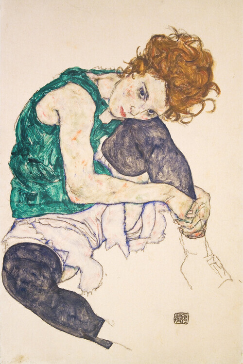Egon Schiele Plakát, Obraz - Sedící žena s pokrčenými koleny, Egon Schiele, 26.7 × 40 cm