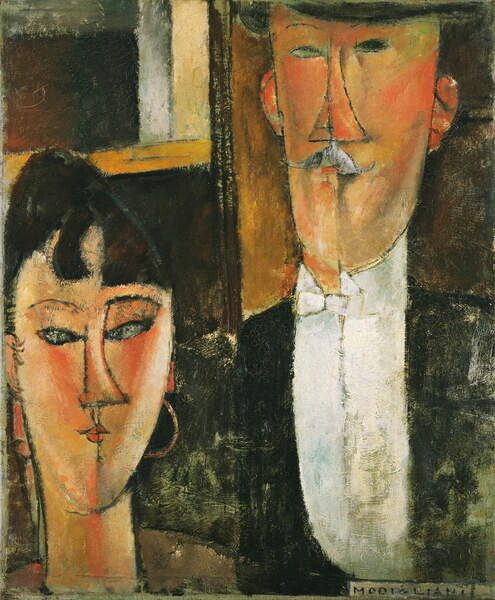 Modigliani, Amedeo Plakát, Obraz - Bride and Groom - Peinture de Amedeo Modigliani, Modigliani, Amedeo, 33 × 40 cm