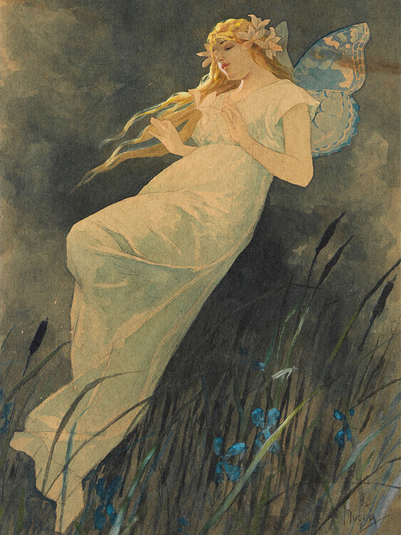 Alfons Mucha Plakát, Obraz - Elf With Iris Flowers, Alfons Mucha, 30 × 40 cm