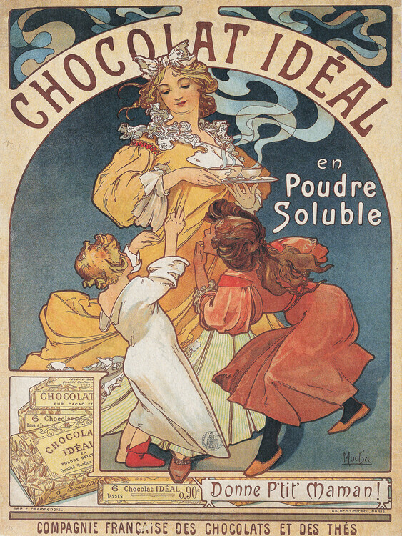 Alfons Mucha Plakát, Obraz - Chocolat Ideal Chocolate Advert, Alfons Mucha, 30 × 40 cm