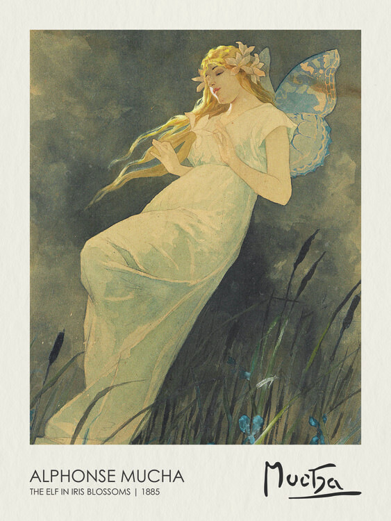 Alfons Mucha Plakát, Obraz - The Elf in the Iris Blossoms (1885), Alfons Mucha, 30 × 40 cm