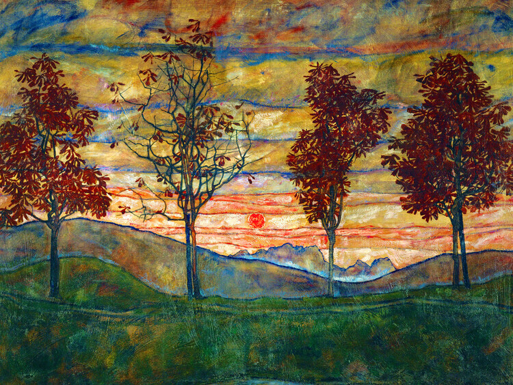 Egon Schiele Plakát, Obraz - Four Trees, Egon Schiele, 40 × 30 cm