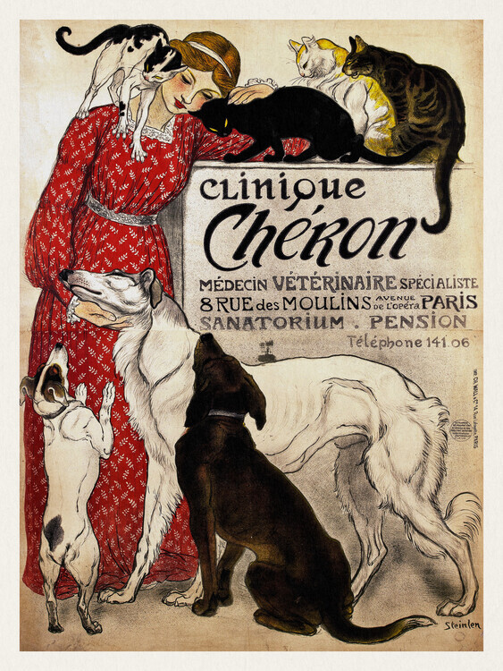 Théophile Steinlen Plakát, Obraz - Clinique Cheron, Cats & Dogs, Théophile Steinlen, 30 × 40 cm