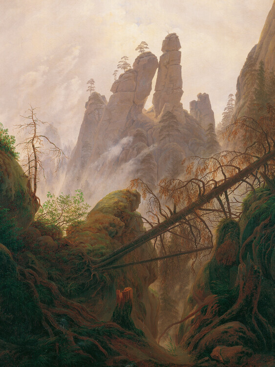 Caspar David Friedrich Plakát, Obraz - Rocky landscape in the Elbe Sandstone Mountains, Caspar David Friedrich, 30 × 40 cm