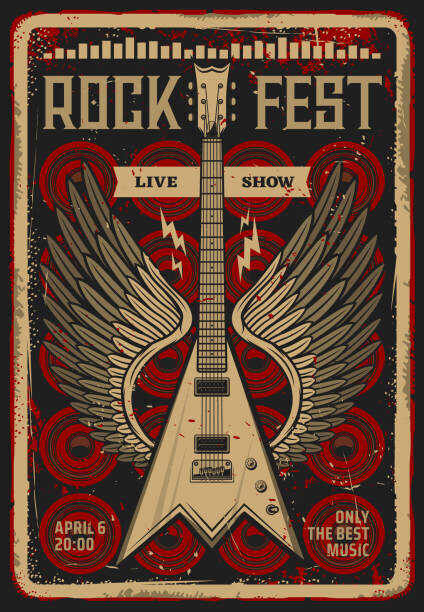 seamartini Plakát, Obraz - Rock guitar retro poster, music festival concert, seamartini, 26.7 × 40 cm