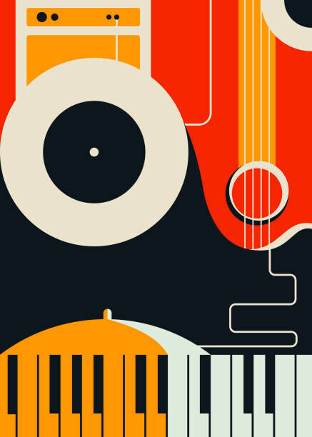 Sergei Krestinin Plakát, Obraz - Poster template with abstract musical instruments., Sergei Krestinin, 30 × 40 cm