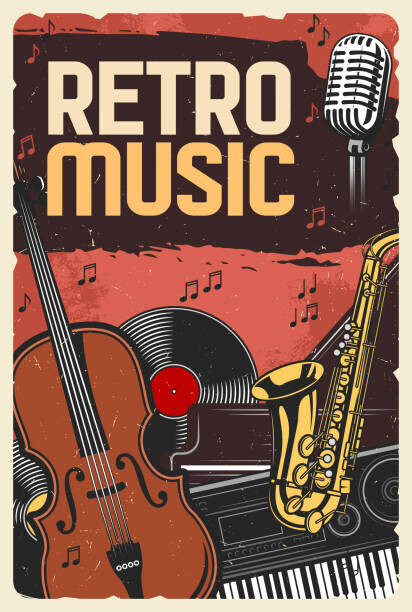 seamartini Plakát, Obraz - Retro music poster, instruments and vinyl, seamartini, 26.7 × 40 cm