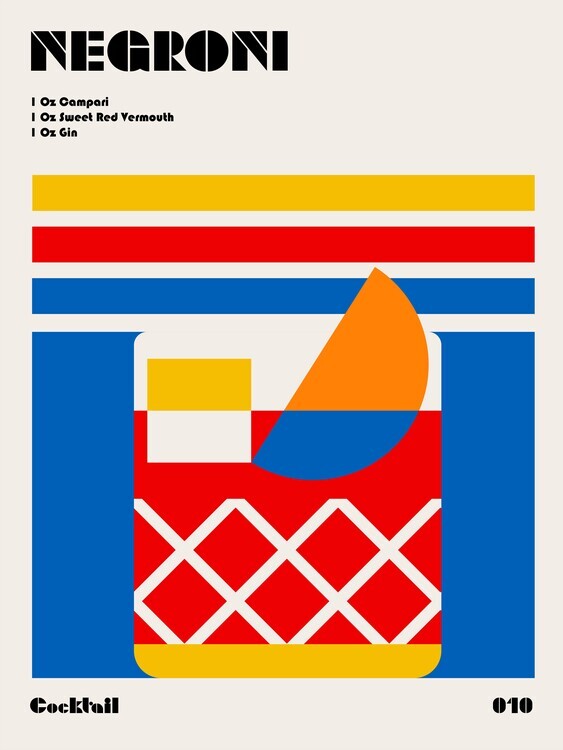 Retrodrome Plakát, Obraz - Negroni Bauhaus Cocktail, Retrodrome, 30 × 40 cm