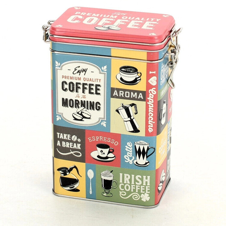 Postershop Plechová dóza s klipem Plechová dóza s klipem Coffee of the Morning, 11 x 17,5 x 7,5 cm
