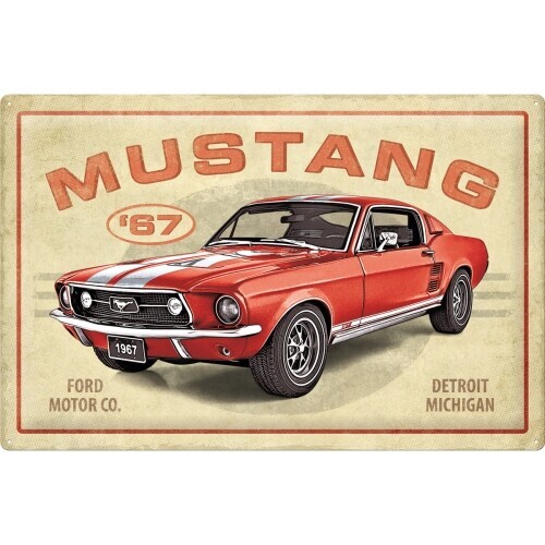 Postershop Plechová cedule Ford Mustang - GT 1967 Red, 60 x 40 cm