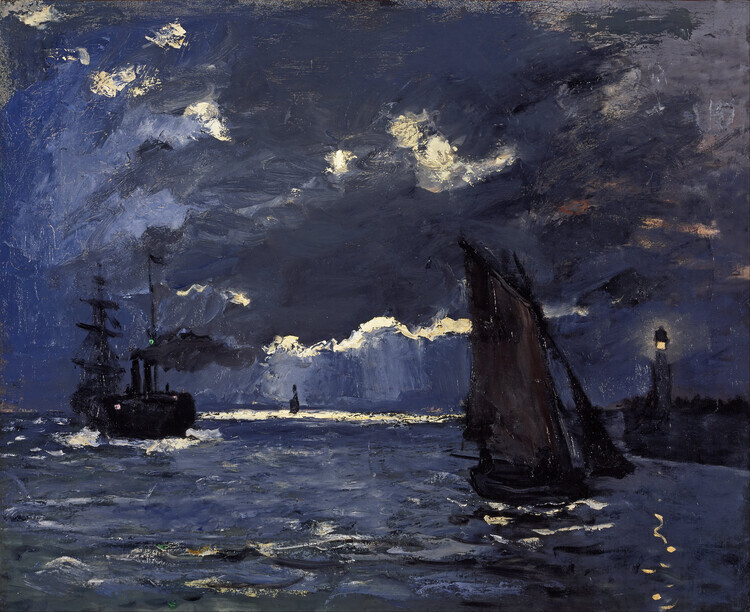 Claude Monet Plakát, Obraz - A Seascape, Shipping by Moonlight (1864), Claude Monet, 40 × 30 cm