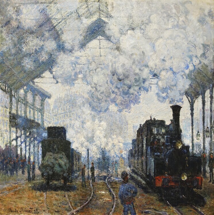 Claude Monet Plakát, Obraz - Arrival of the Normandy Train (1877), Claude Monet, 40 × 40 cm