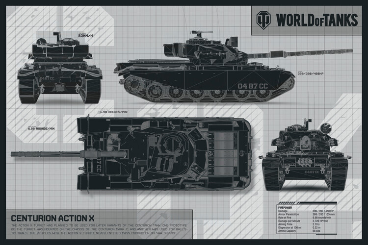 WOT Plakát, Obraz - World of Tanks - Centurion Action X, WOT, 40 × 26.7 cm