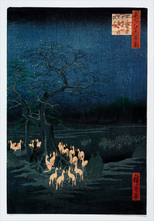 Utagawa Hiroshige Plakát, Obraz - New Years Eve Foxfire, Utagawa Hiroshige, 26.7 × 40 cm