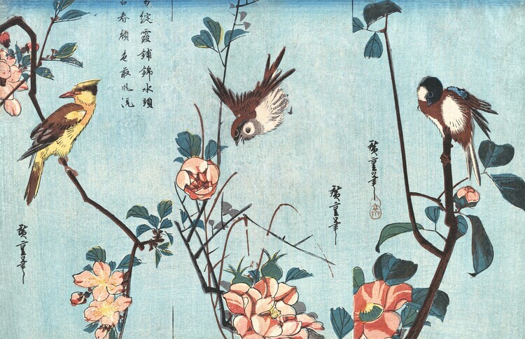 Utagawa Hiroshige Plakát, Obraz - Japanese birds and flowers (1833), Utagawa Hiroshige, 40 × 26.7 cm