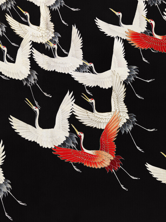 Europosters Plakát, Obraz - Furisode with a Myriad of Flying Cranes, 30 × 40 cm