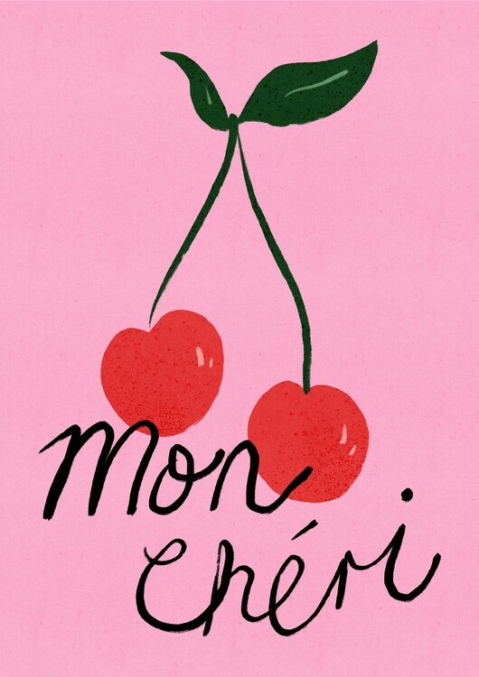 Dirkie Nell Plakát, Obraz - Mon Cheri Cherry Typography Poster Purple, Dirkie Nell, 30 × 40 cm