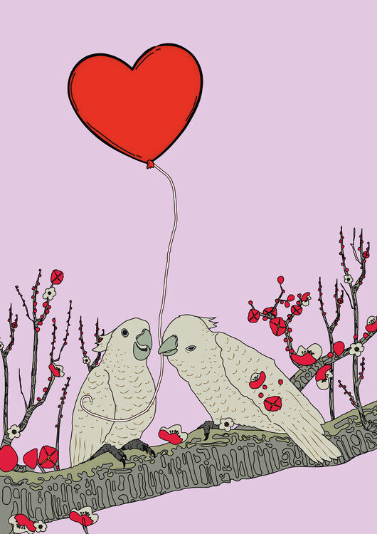 Nicholas Plakát, Obraz - Two Birds Perched On A Branch, Nicholas, 30 × 40 cm