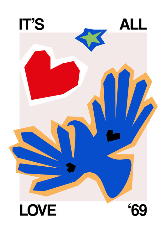 Frances Collett Plakát, Obraz - It's All Love Bird Blue, Frances Collett, 30 × 40 cm