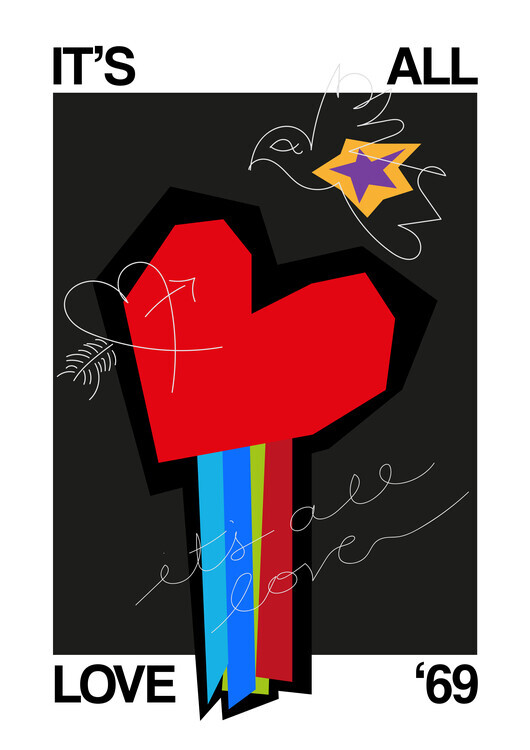 Frances Collett Plakát, Obraz - All Love Heart Grey, Frances Collett, 30 × 40 cm