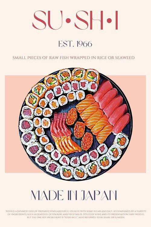 Nazma Khokhar Plakát, Obraz - Colorful Sushi Delight, Nazma Khokhar, 26.7 × 40 cm