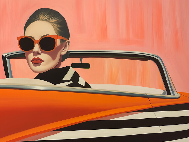 SHANDU Plakát, Obraz - Woman In a Cadilac, SHANDU, 40 × 30 cm