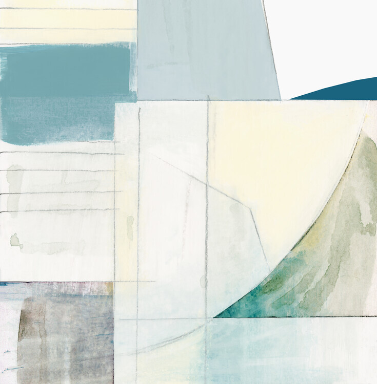 cartissi Plakát, Obraz - Abstract Blue and White Shapes Neutral No 1 Print, cartissi, 40 × 40 cm