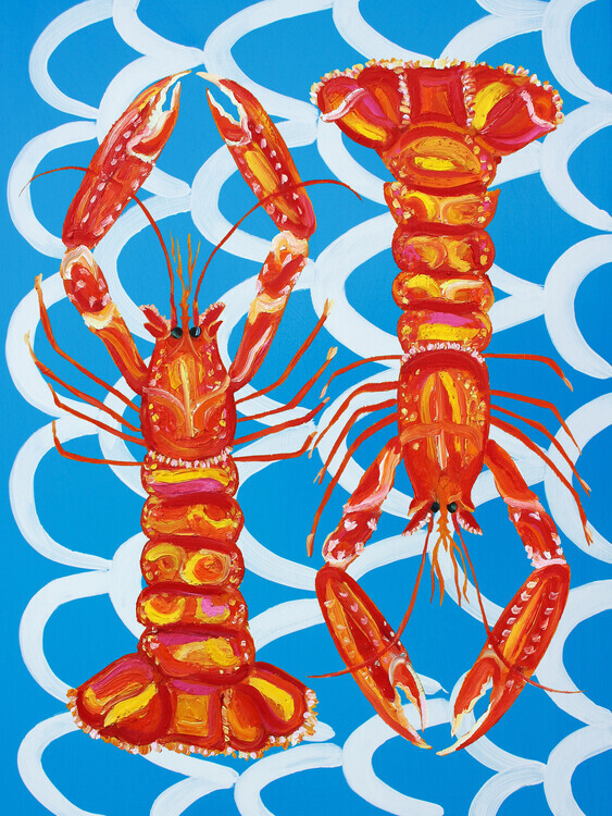 Alice Straker Plakát, Obraz - Langoustines On Blue, Alice Straker, 30 × 40 cm