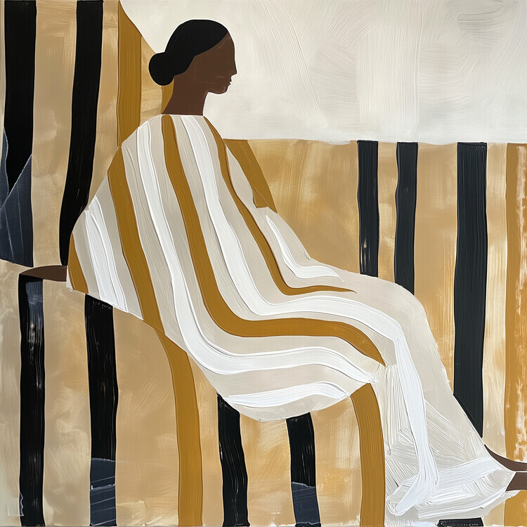 SHANDU Plakát, Obraz - Lady In Stripes, SHANDU, 40 × 40 cm