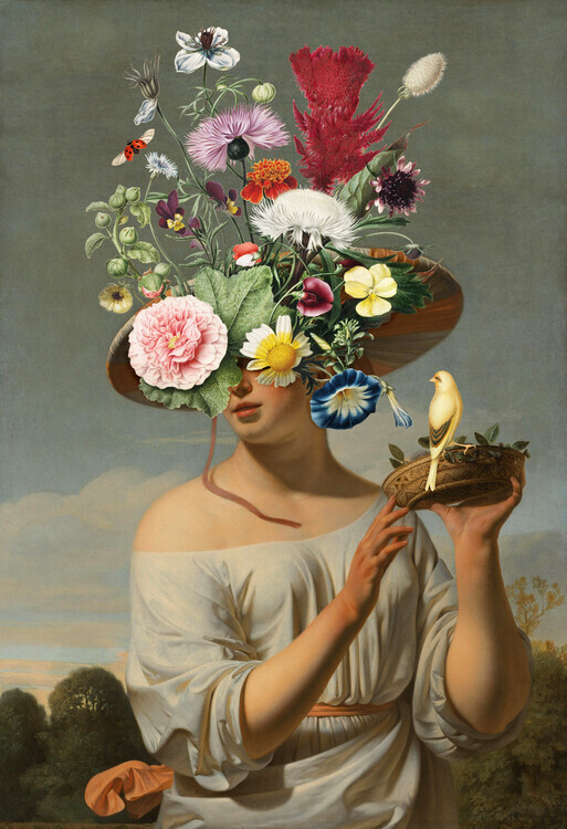 Marja van den Plakát, Obraz - Woman In a Large Floral Hat, Marja van den, 26.7 × 40 cm