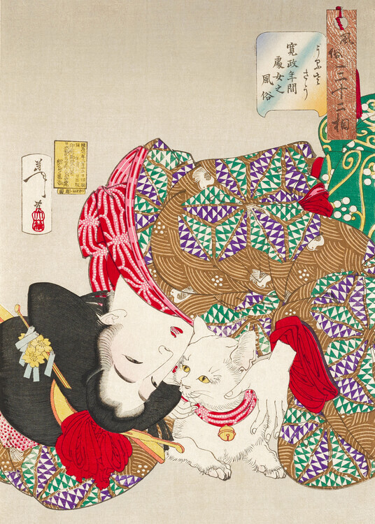 Tsukioka Yoshitoshi Plakát, Obraz - Woman With Pet Kansei Era (1888) By Tsukioka Yoshitoshi, 30 × 40 cm