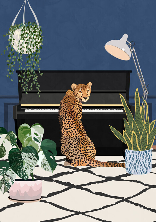 Sarah Manovski Plakát, Obraz - Cheetah playing piano, Sarah Manovski, 26.7 × 40 cm
