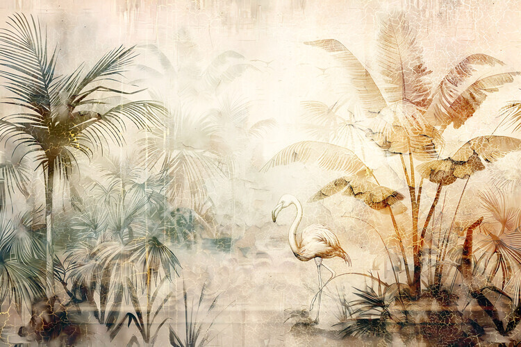 Rafal Kulik Plakát, Obraz - Flamingo Animal Vintage Art Illustration Wallart 04, Rafal Kulik, 40 × 26.7 cm