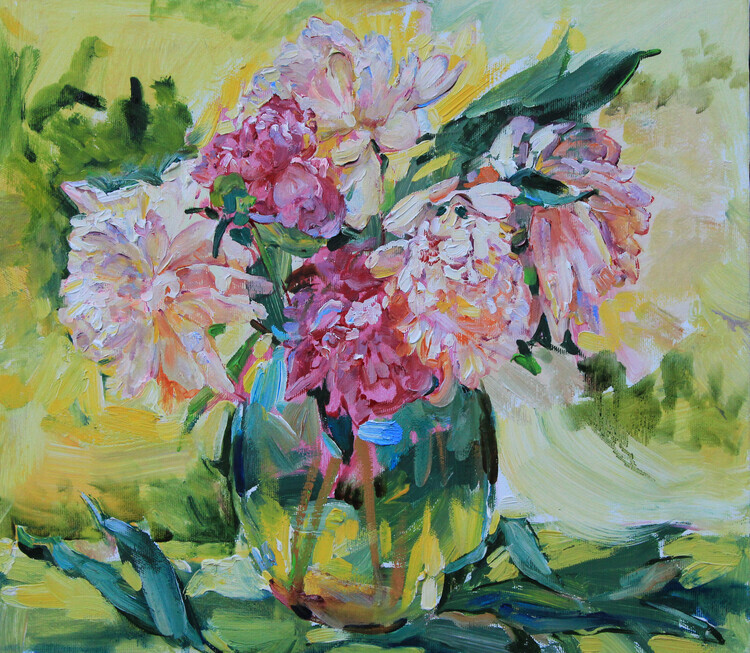 Andrii Kutsachenko Plakát, Obraz - Peonies in a vase, Andrii Kutsachenko, 40 × 34.8 cm