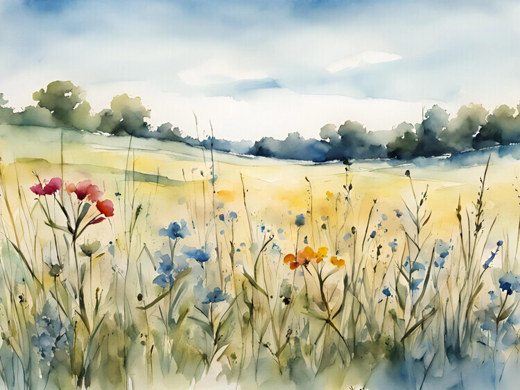 Ohkimiko Plakát, Obraz - Field of wildflowers, Ohkimiko, 40 × 30 cm