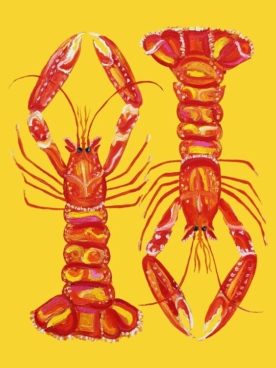 Alice Straker Plakát, Obraz - Langoustines On Yellow, Alice Straker, 30 × 40 cm