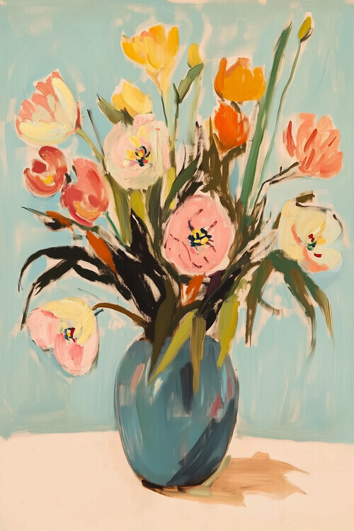 Melloi Art Prints Plakát, Obraz - Colorful Flowers in Vase, Melloi Art Prints, 26.7 × 40 cm