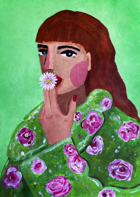 Raissa Oltmanns Plakát, Obraz - Woman Smoking a Flower, Raissa Oltmanns, 30 × 40 cm