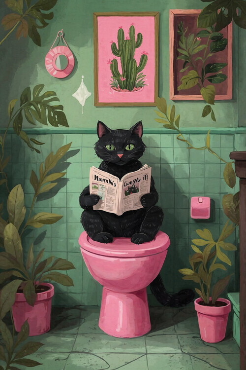 The Art Concept Plakát, Obraz - Toilet Time Cat, The Art Concept, 26.7 × 40 cm