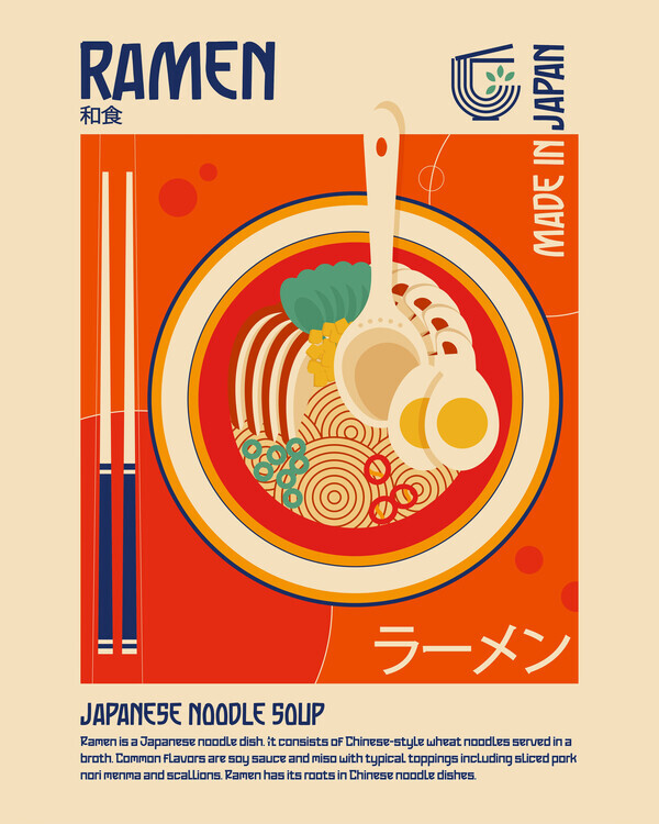Retrodrome Plakát, Obraz - Ramen Japanese Food Print, Retrodrome, 30 × 40 cm