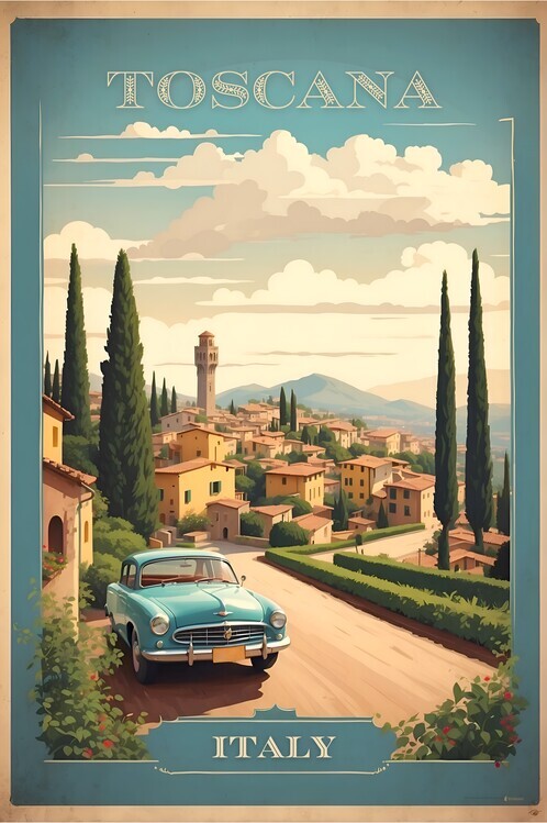 autor Plakát, Obraz - Capturing Toscana's Beauty: Vintage Retro Travel Art, 26.7 × 40 cm