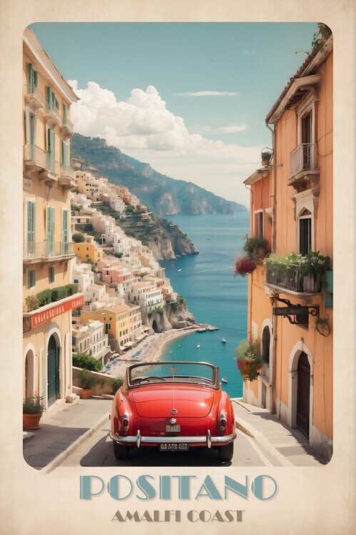 autor Plakát, Obraz - Coastal Dreams: Vintage Travel Poster of Positano, 26.7 × 40 cm