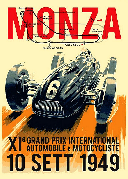 autor Plakát, Obraz - 1949 Monza Grand Prix, 30 × 40 cm